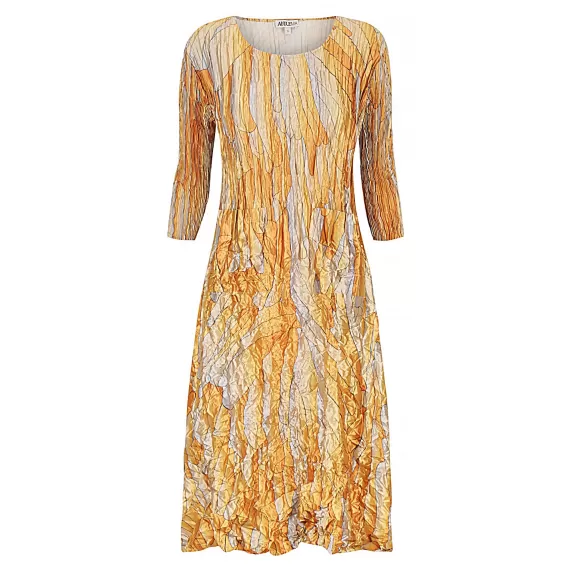 Alquema. Glossy Smash Pocket Dress. Golden feather