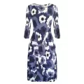 Alquema. 3/4 Sleeve Smash Pocket Dress. Indigo flower spot..